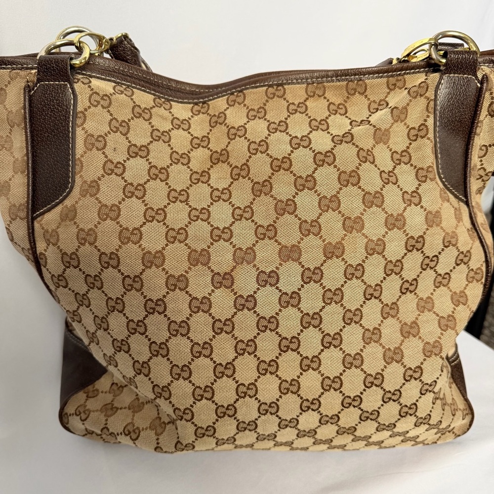 Gucci Vintage Monogrammed Brown & Beige Canvas Shoulder Large Bag - Picture 3 of 8